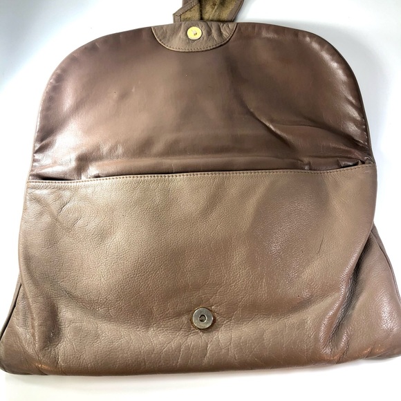 VINTAGE 1980’s LEATHER & SNAKE SKIN LG TAN CLUTCH PURSE Granny Core Y2K Retro - Picture 8 of 12